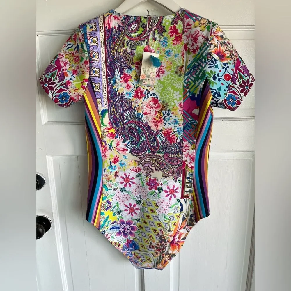 NWT Johnny Was Locita Surf One Piece Neoprene Swimsuit Colorful Patchwork